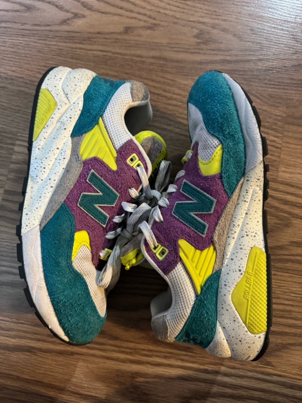 Palace x New Balance 580 in the "Shaded Spruce Pansy" colorway.